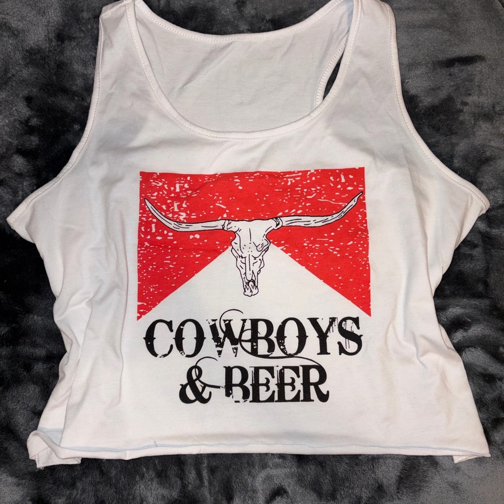 New Amazon White Crop Top with Red Graphic